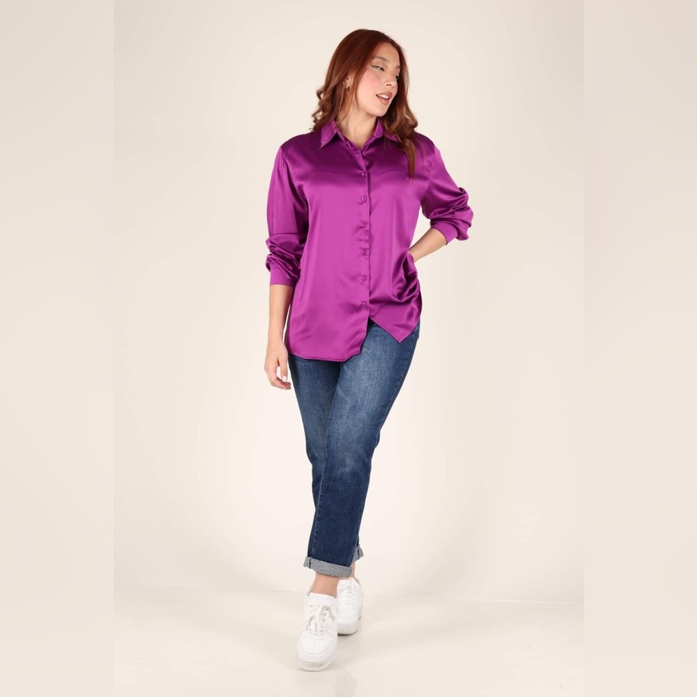 Satin oversize long sleeve top